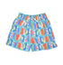UPF 50+ Wesley Swim Trunks with Mesh Liner - Surfing Safari, teal swim trunk with orange, green blue, and yellow surfboards
