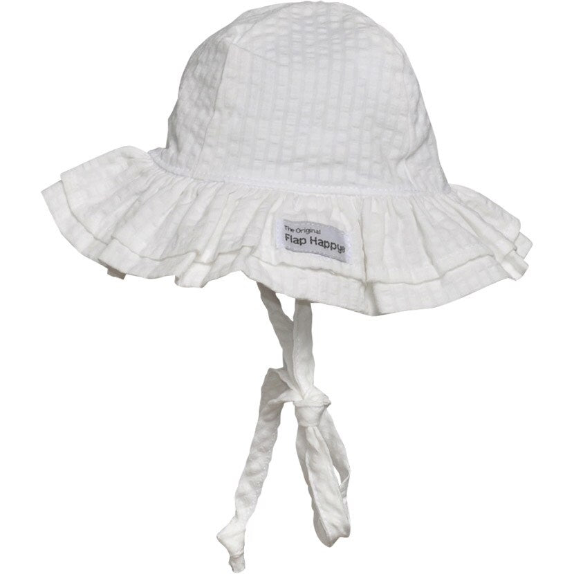 UPF 50+ Double Ruffle Hat - Vanilla Stripe Seersucker