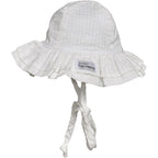 UPF 50+ Double Ruffle Hat - Vanilla Stripe Seersucker