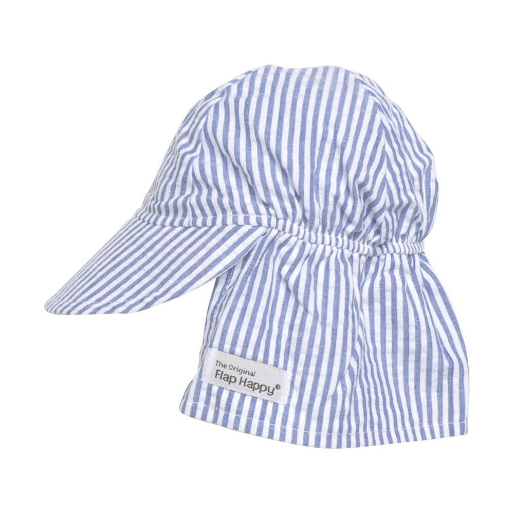 UPF 50 Original Flap Hat blue chambray white stripe seersucker